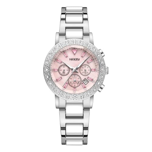 Image of NIBOSI Women's Watches Analog Quartz Ladies Wrist Watches with Date Diamond Rose Gold Dial Luxury Waterproof Watch for Wrists Female Designer Dress Watches for Women(Silver Pink)