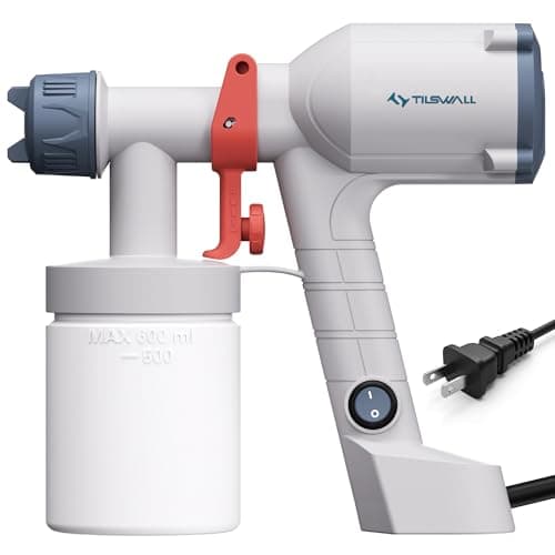 Image of Tilswall Paint Sprayer,Upgraded Ultra-Light Electric Paint Spray Gun with 2 Nozzles & 3 Patterns Easy to Clean for Fences, Sheds, Walls, Ceilings, Furniture, Cabinets, Garden & DIY, White