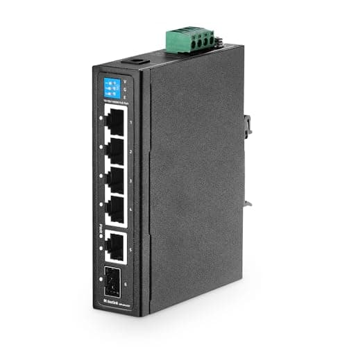 Image of MokerLink 6 Port Industrial Din Rail Gigabit PoE Switch, 4 x 100/1000Mbps PoE Ports,IEEE802.3af/at PoE+, 1 Gigabit Uplink, 1 Gigabit SFP, Metal DIN-Rail & Wall Mount Ethernet Switch