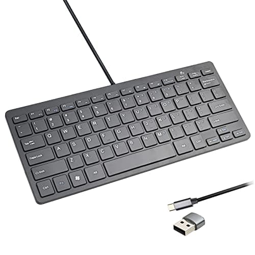 Image of Powboro USB C Mini Keyboard Compact Small Slim Wired Keyboard USB-C Connection,Ultra Thin Design 78 Scissor Keys for Andriod, Computer, Laptop, PC,Desktop (Black)