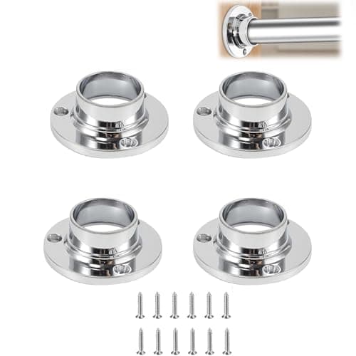 Image of 4PCS 25mm Heavy Duty Wardrobe Rail Brackets - Zinc Alloy Chrome Pole Holder Sockets with Screws, Closet Rod End Supports for Clothes Rail, Towel Bar, Shower Curtain