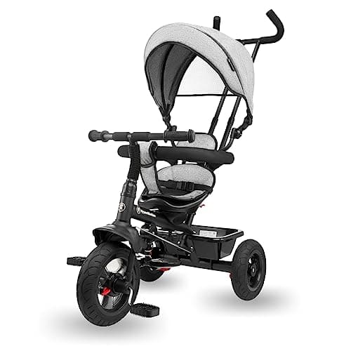 Image of HyperMotion Baby Trike with Parent Handle & Canopy - Convertible Toddler Push Along Tricycle for 1-4 Year Old, Adjustable Bar, Foldable Footrest & Storage Basket - 20kg Capacity