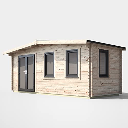 Image of Powersheds High Grade Premium Apex Chalet Log Cabin with Double Door, EPDM Rubber Roofing Door & Window Flexibility, made from Extra Thick Timber & Toughened Glass (Left Orientation Door)
