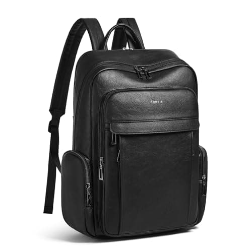 Image of Shrrie Leather Laptop Backpack for Women with 17 inch Vegan Leather Computer Backpack Purse for Travel College Work,Two-toned Black