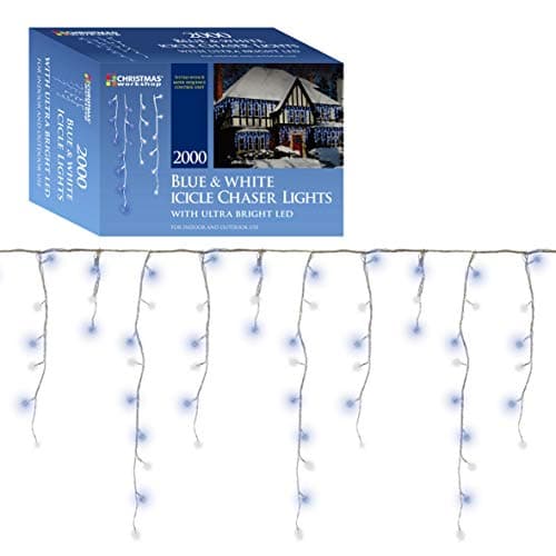 Image of Christmas Workshop 86320 2000 Icicle LED Outdoor Christmas Lights | 47.8 Metres | Blue & White Colour | Indoor & Outdoor Fairy Lights | Weddings & Gardens | 8 Functions | Mains Powered