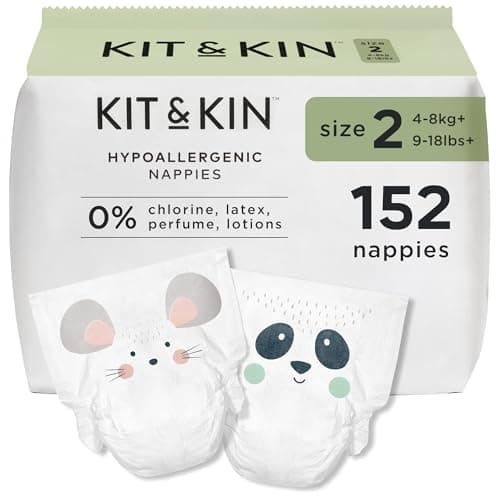 Image of Kit & Kin Premium Baby Nappies Size 2 | 4-8 kgs / 9-18 lbs | Pack of 152 Nappies | Plant-Based Materials On Baby's Skin | Hypoallergenic | Superior Leak Protection