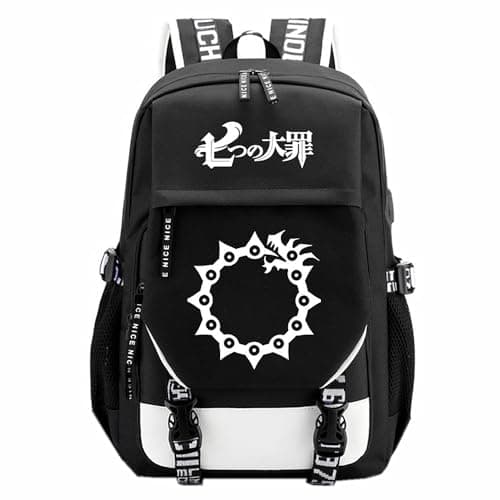 Image of Anime The Seven Deadly Sins Character Tattoo Pattern Print Nylon Backpack School Bag for Manga Fans Cosplay Gift