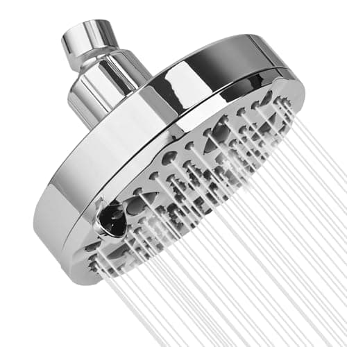 Image of OFFO Fixed Shower Head, 9 Modes 13cm(5 inch) Waterfall Shower Head with Adjustable Metal Swivel Ball Joint, for Standard G1/2 Screw Thread Pipe, Bathroom Overhead Rainfall Showerheads, Chrome