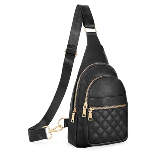 Image of JasGood Sling Bag for Women Crossbody Leather Fanny Packs Chest Bag Sling Backpack for Fashion Travel,Black