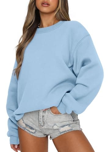 Image of CHICZONE Oversized Sweatshirts for Women Crewneck Pullover Comfy Sweaters Clothes Fall Winter Fashion Sky Blue