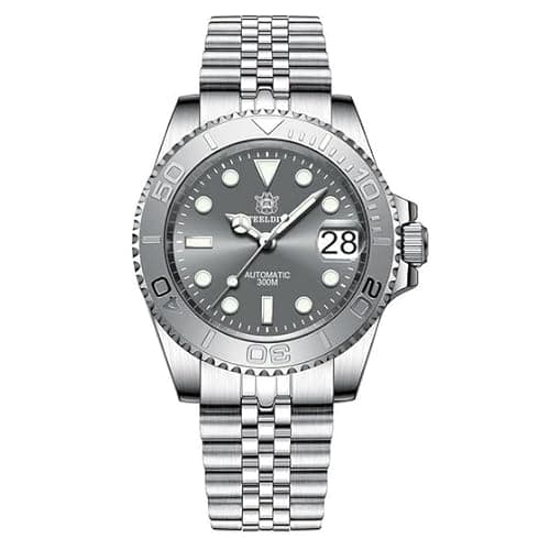 Image of London Craftwork Steeldive SD1953 Diver Watch Ceramic Bezel 41mm Water Resistant NH35 Movement (Grey (Steel Bracelet))