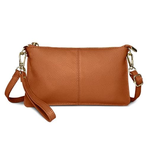 Image of FORRICA Tan Clutch Bag for Women – Genuine Leather Cross Body Bag, Ladies Small Crossbody Phone Purse for Wedding, Evening & Party