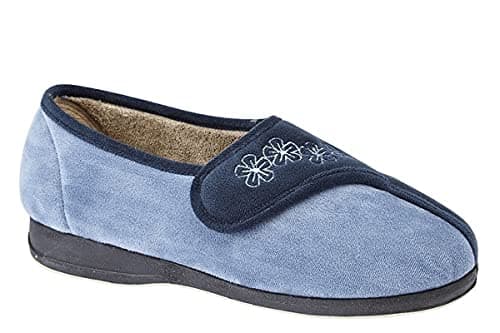 Image of Sleepers Womens Gemma Memory Foam Embroidered Touch Fastening Slippers Navy/Blue 5 UK