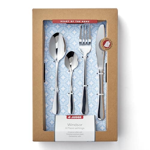 Image of Judge Windsor 24 Piece 18/0 Stainless Steel Cutlery Set for 6 People, Knife, Fork, Spoon and Teaspoon