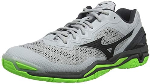 Image of Mizuno WAVE STEALTH V, Unisex Adults Handball, Grey (High Rise/Black/Green Gecko 37), 6.5 UK (40 EU)