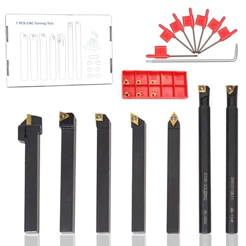 Image of Lathe Turning Tool Set 10mm Shank 7pcs Lathe Turning Tools Boring Bar Holder Carbide Turning Tool Metal Lathe Tools Holder for Metal Turning Grooving Threading with 7Pcs Carbide Inserts