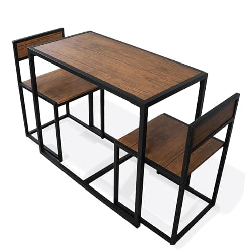 Image of DIVCHI 3 Piece Dining Table Set Kitchen Table & Chair Sets For 2 Breakfast Bar Table And Chairs Set With Space Saving Design For Dining Room Living Room & Kitchen (Brown)