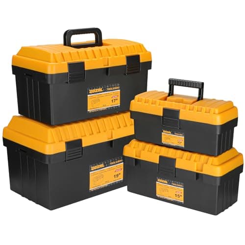 Image of 4-Piece Tool Box Set with Secure Latches, Nesting and Stackable Plastic Tool Storage Organiser for Garage Workshop and DIY (13 15 17 19 Inch)