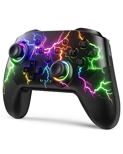Image of VOYEE Switch Controller Compatible with Switch/Lite/OLED/PC Windows, RGB Lightning Programmable 1000mAh Wireless Pro Controller with One Key Pairing Wake Up Vibration Turbo
