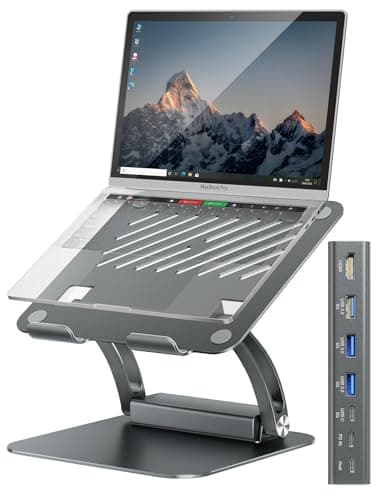 Image of tounee Laptop Stand with Detachable USB-C Hub, 100W PD Charging, 4K@60Hz HDMI, 3 USB Ports, Ergonomic Laptop Holder Docking Station for 10-17" Laptops, MacBook & More (Gray)