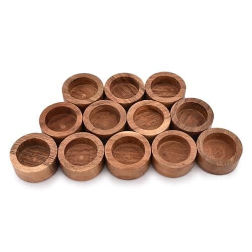 Image of Indus Lifespace Acacia Wood Tealight Candle Holder for Wedding, Party, Birthday, Holiday, Home Decoration (5.71cm x 5.71cm x 2.54cm), (Set of 12)