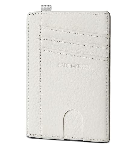 Image of GADIEMKENSD Minimalist Genuine Leather Credit Card Holder RFID Blocking Light Slim Wallet with D-Loop for Lanyard Key Compact Bus Pass Purse for Men Women Business Travel Ivory White