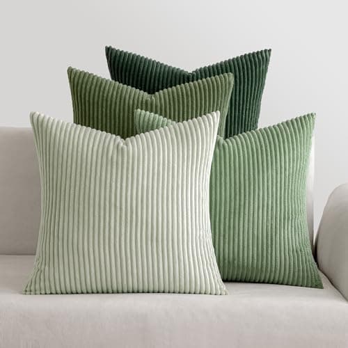 Image of MIULEE Corduroy Cushion Covers Soft Decorative Square Throw Pillow Covers Cushion Soft Pillowcase Striped Pack of four for Home decor Sofa 45cm x 45cm,18x18 Inches Forest Green Series