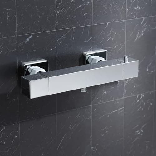 Image of Nes Home Square Chrome Thermostatic Shower Bar Valve Single Outlet Wall Mounted