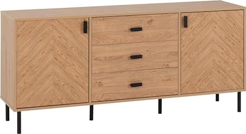 Image of Seconique Leon 2 Door 3 Drawer Sideboard in Medium Oak Effect