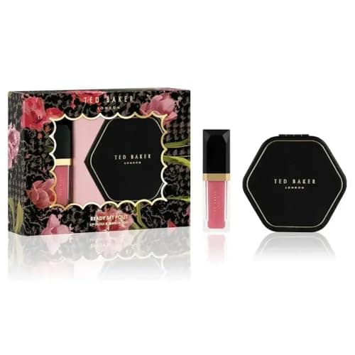 Image of Ted Baker Ready Pout Gift Set, Luxury 4.34ml Lip Gloss & Dual Magnifying Compact Mirror for Handbags, Stylish Beauty Gift Set for Women and Girls