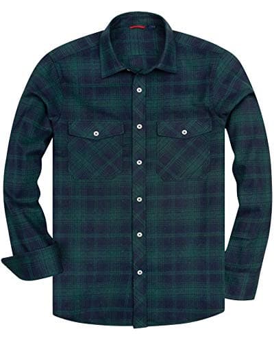 Image of siliteelon Flannel Shirt Men Cotton Country Checked Men's Shirt Dark Green Regular fit Plaid Shirt Casual Lumberjack Shirt for Men Western Work