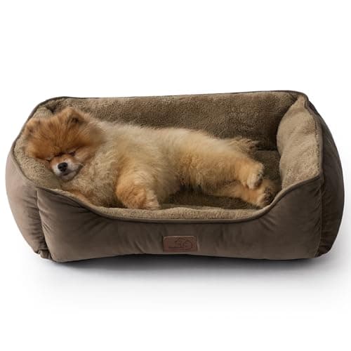 Image of Bedsure Dog Bed Medium Washable - Rectangle Small Dog Bed with Anti-Slip Bottom, Anti-Anxiety Pet Basket for Puppy and Large Cat, 63.5x53 cm, Brown