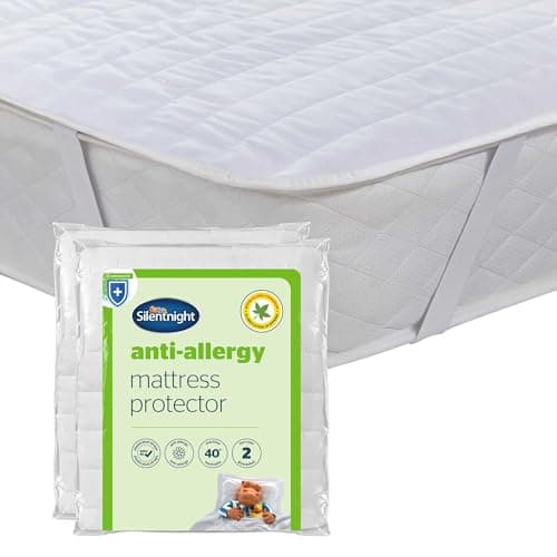 Image of Silentnight Anti Allergy Mattress Protector - Ideal for Allergy and Asthma Sufferers Protecting Against Bacteria and Dust Mites - Bed Cover Pad with Fit Straps, Machine Washable, 2 Pack, Single