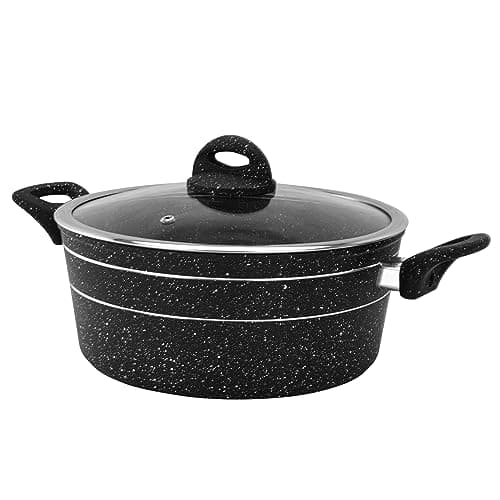 Image of Royalford Casserole Dish with Tempered Glass Lid | Cooking Pot, Induction Stockpot Saucepan with Non-Stick Granite Coating | Forged Aluminium Cookware, Suitable for Multiple Hobs | Black (26 CM)