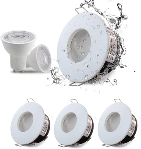 Image of 4XSweier 5W IP65 Waterproof LED Recessed Ceiling Lights, Cool White 6000K 450LM, Suitable for Bathroom and Kitchen spotlights (Including GU10 Bulbs),Die-cast Aluminium White Downlight Cut-Out 68mm
