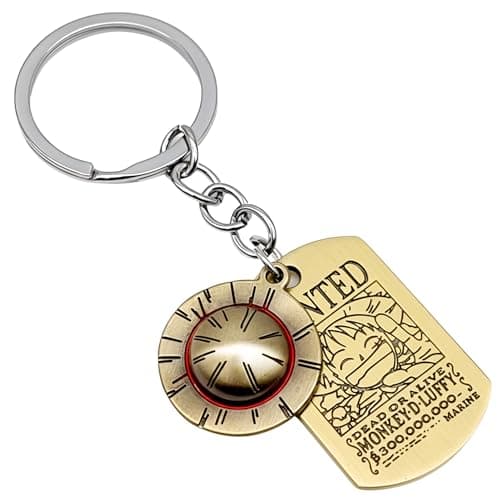 Image of Weeb Keychains One Piece Anime Gifts with Straw Hat & Gold Dog Tag, Premium Zinc Alloy One Piece Gifts for Monkey D Luffy Fans, Durable Anime Keychain for Everyday Carry