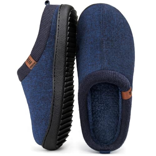Image of MERRIMAC Men's Slip-on Slippers Comfy Memory Foam Non-slip Indoor House Shoes Navy Blue,7/8 UK