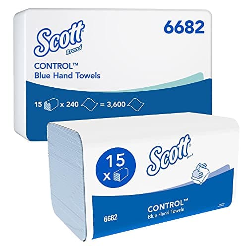 Image of Scott® Control™ 6682 Blue Interfold Hand Towels, V-Fold 1-Ply Paper Towels with Airflex™ Technology for Hygienic Hand Drying, FSC® & Ecolabel Certified, 15 Packs x 240 Sheets (3,600 Total)