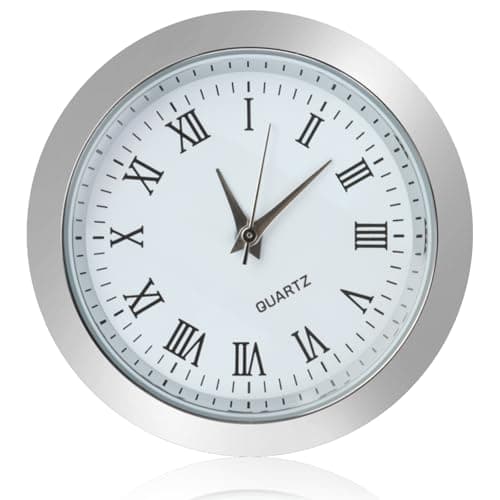 Image of MSMXCS 1.40 Inch 35.5mm Quartz Clock Insert,Round Quartz Movement Miniature Roman Numeral Clock White Face Fit 36 mm Diameter Hole Mini Fit-Up for Kitchen Home Living Room Bedroom School,Silver