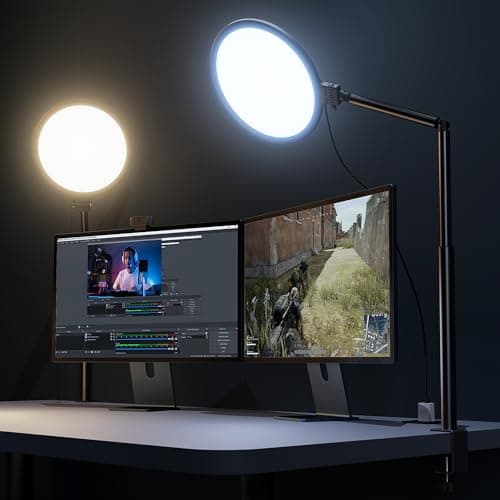 Image of Weilisi 10.2" Desk Lamps for Home Office, 360° Rotate Desk Ring Light with C-Clamp, Flexible Height Desk Light, Adjust Arm Ring Light for Desk, Podcast, Gaming, Recording, Zoom Lighting
