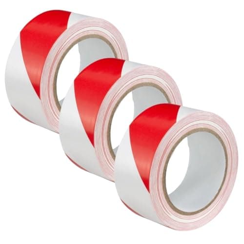 Image of GTSE Hazard Tape Red and White, 50mm (2") x 33m, Strong Adhesive Warning/Caution Tape, Floor Marking Tape, 3 Rolls