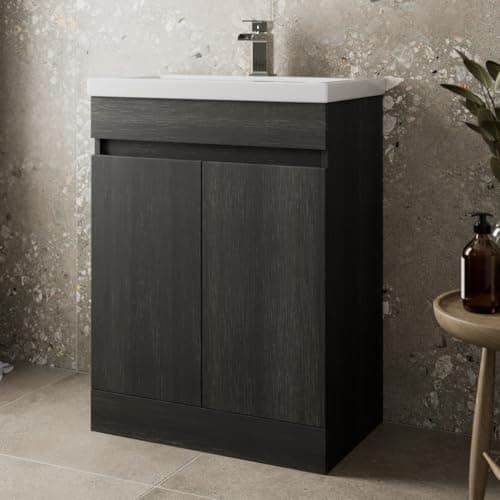 Image of Artis® 600mm Bathroom Vanity Unit With Wash Basin Ceramic Sink, 2 Double Door, Cloakroom Storage Furniture Under Basin Cabinet, Floorstanding Cabinets, Charcoal Grey
