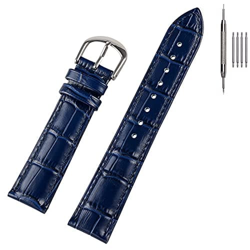 Image of EACHE 20mm Watch Straps for Men Women, Alligator Crocodie Grain Pattern Leather Watch Strap Replacement Navy Blue with Silver Buckle