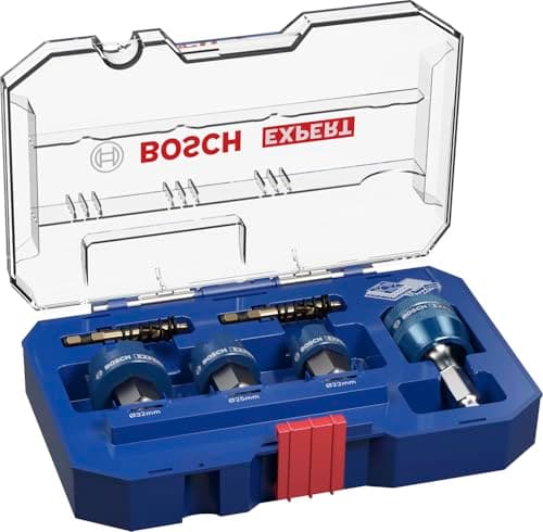 Image of Bosch 6X Expert Sheet Metal PC Plus Universal Hole Saw Set (for Stainless Steel Sheets, Steel Sheets, Ø 22, 25, 32 mm, Professional Accessory Drill Driver)