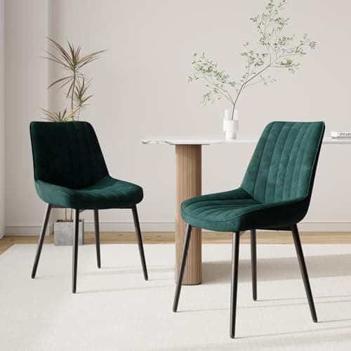 Image of COLAMY Velvet Dining Chairs Set of 2, Velvet Chairs for Dining Room with Metal Legs and Thick Seat Cushion, Upholstered Kitchen Chair with Anti-Slip Pads, Green