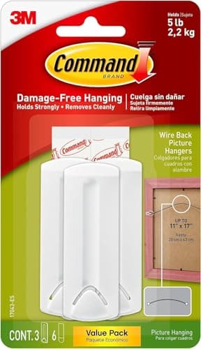 Image of Command Wire-Backed Picture Hanger, Value Pack - 3 Hangers and 6 Adhesive Strips, White - Damage Free Hanging - for Wire-Backed Frames - Holds up to 2.2 kg (Packaging May Vary)