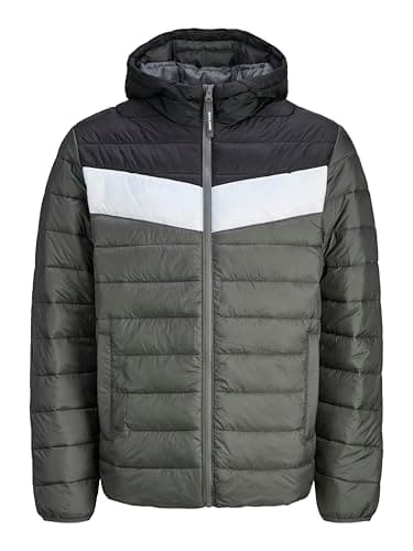 Image of JACK & JONES Men's Puffer Jacket With Full Zip Long Sleeve Hooded Jacket for Men,Castlerock Colour, UK Size- M