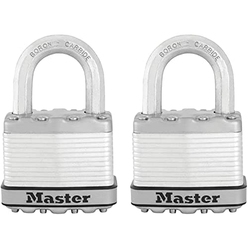 Image of MASTER LOCK Pack of 2 Very High Security Padlocks, Security Level 9/10, Outdoor, Keyed, Laminated Steel, Weatherproof, Standard Shackle