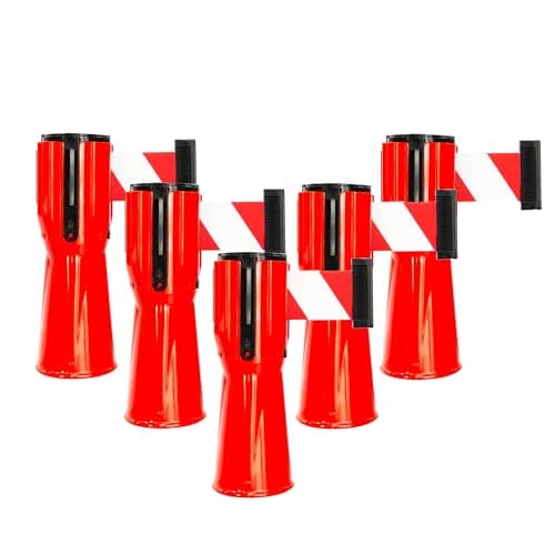 Image of Retractable Traffic Cone Caution Tape 3 Meter | Retractable Ribbon 3 Mtr Red | Cone Mountable Emergency Warning Belt | High Visibility Red Retractable Topper for Traffic Cone - 5 Pcs