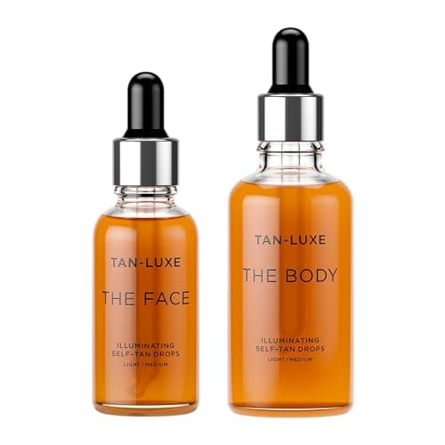 Image of Tan Luxe Fake Tan Drops Set THE FACE & THE BODY, Light/Medium, Add Tanning Drops to Skin Care for Custom Tan, Cruelty Free & Vegan